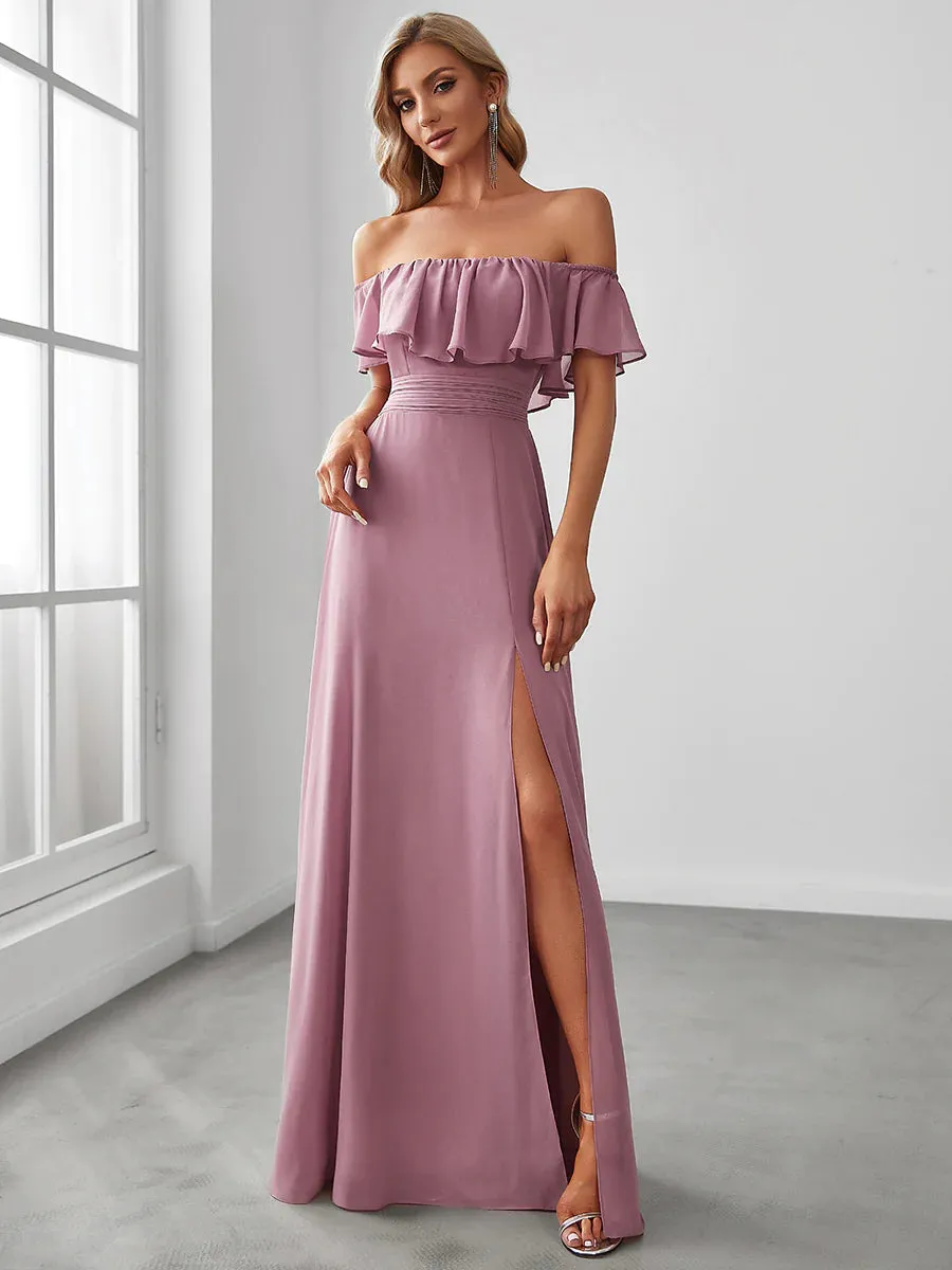 Off Shoulder High Split Bridesmaid Dress