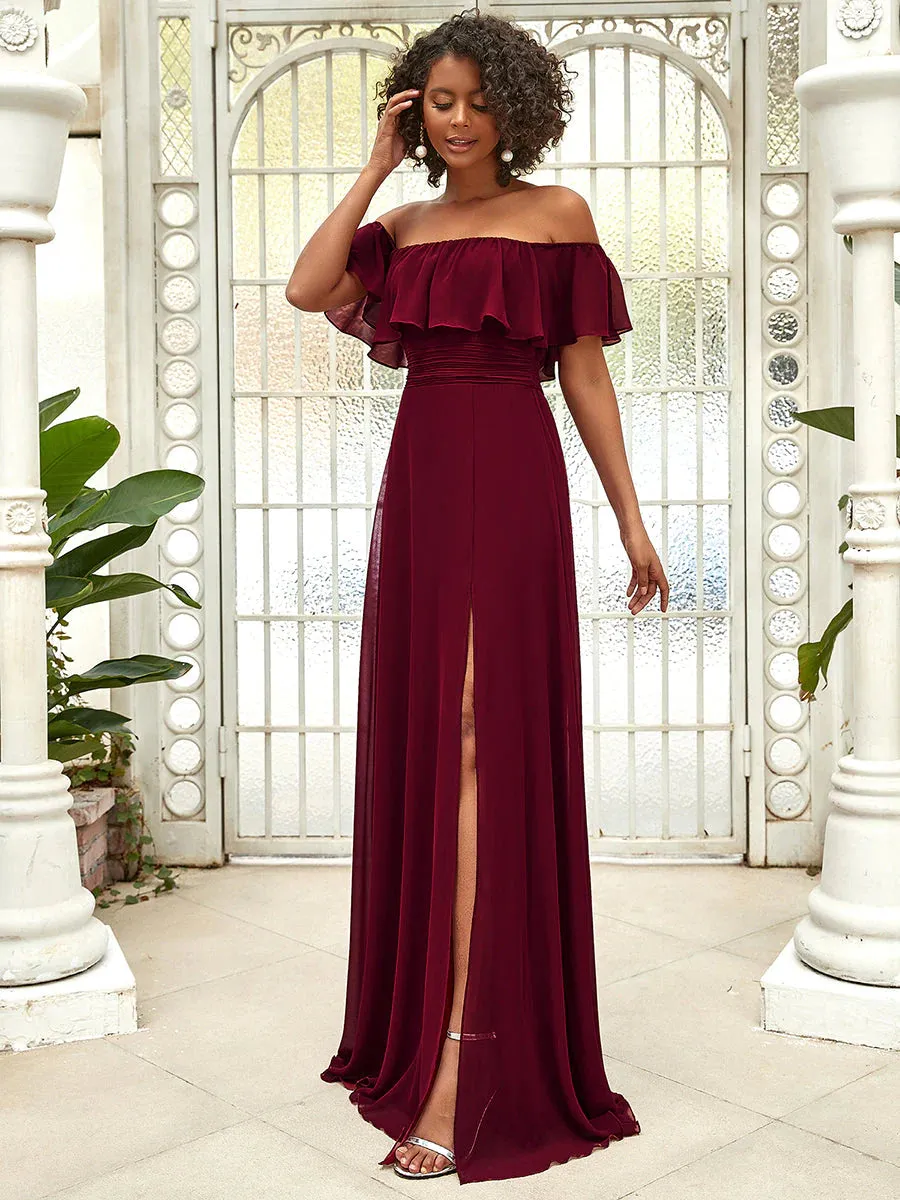 Off Shoulder High Split Bridesmaid Dress