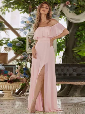 Off Shoulder High Split Bridesmaid Dress