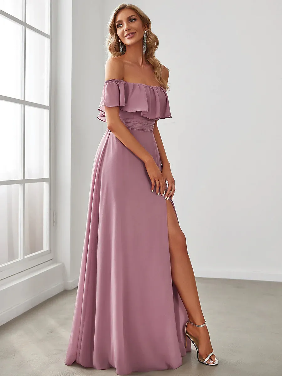 Off Shoulder High Split Bridesmaid Dress