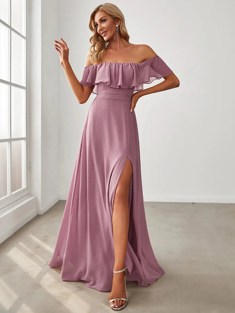 Off Shoulder High Split Bridesmaid Dress