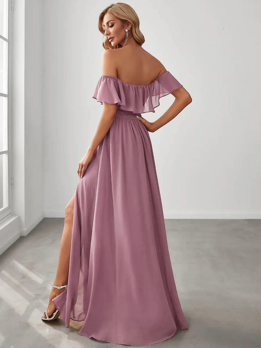 Off Shoulder High Split Bridesmaid Dress