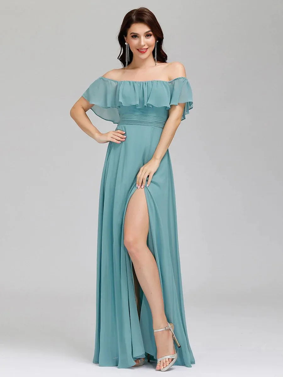 Off Shoulder High Split Bridesmaid Dress