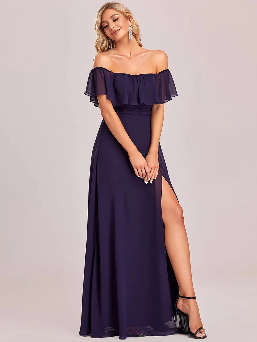 Off Shoulder High Split Bridesmaid Dress