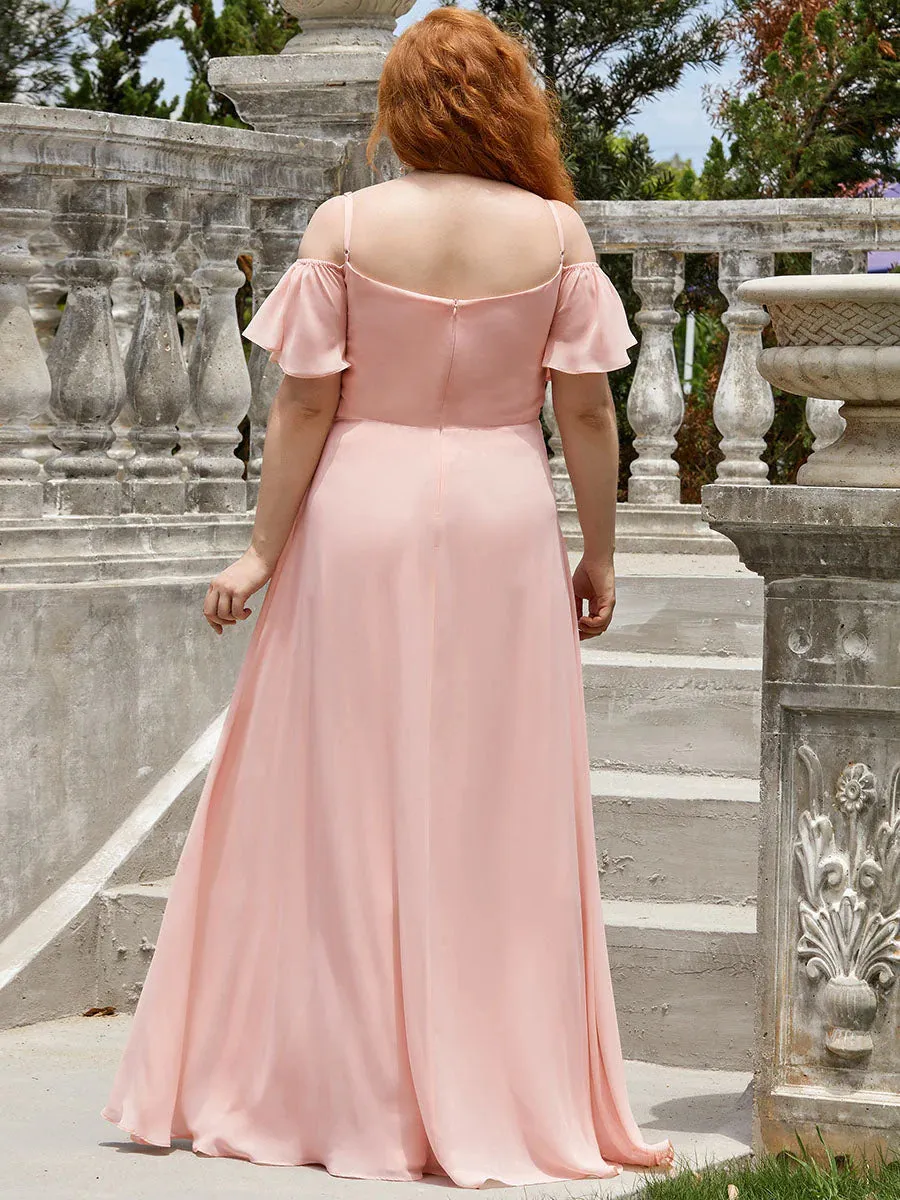 Off-Shoulder Ruffle Sleeve Plus Size Evening Dress