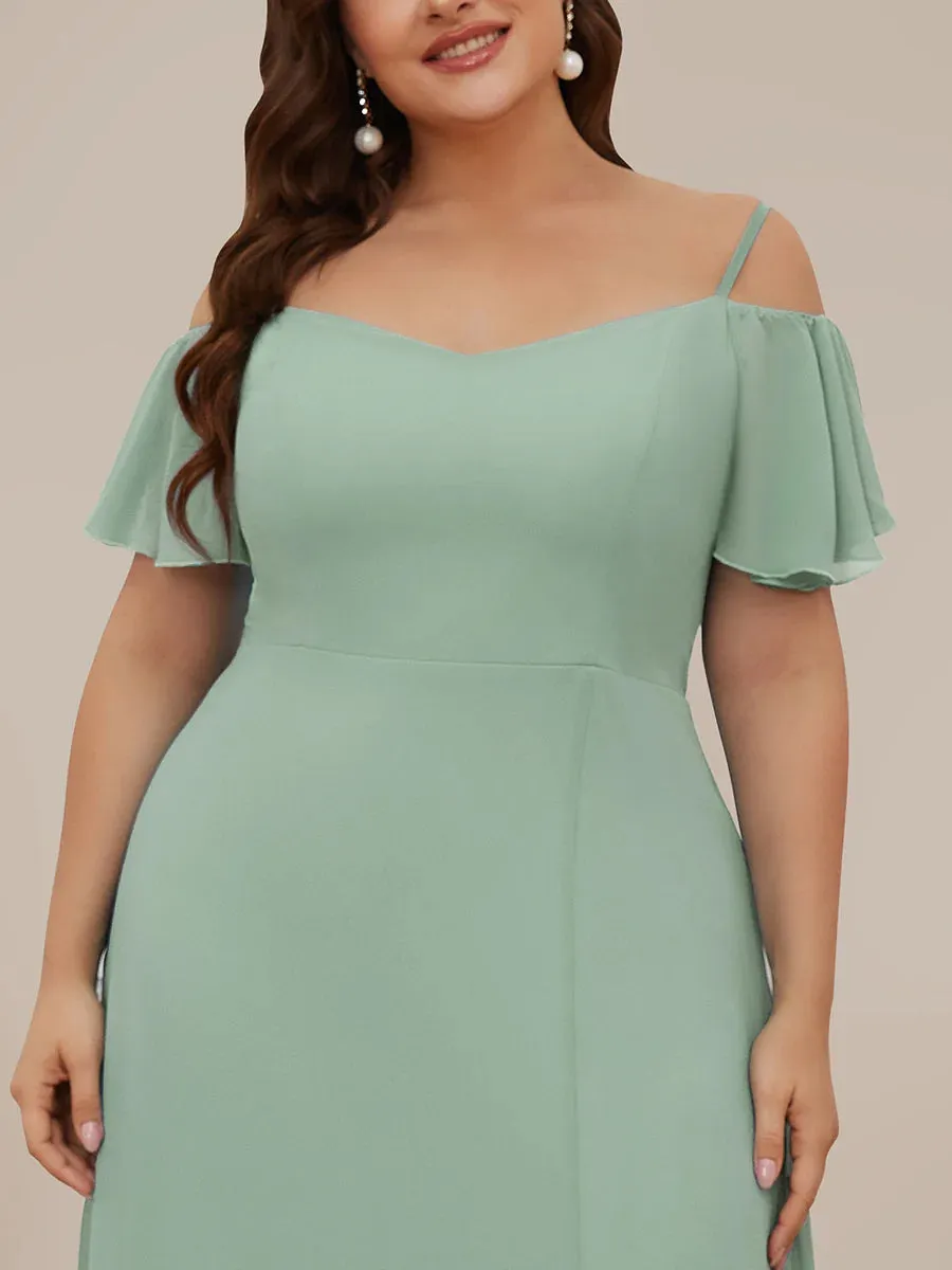 Off-Shoulder Ruffle Sleeve Plus Size Evening Dress