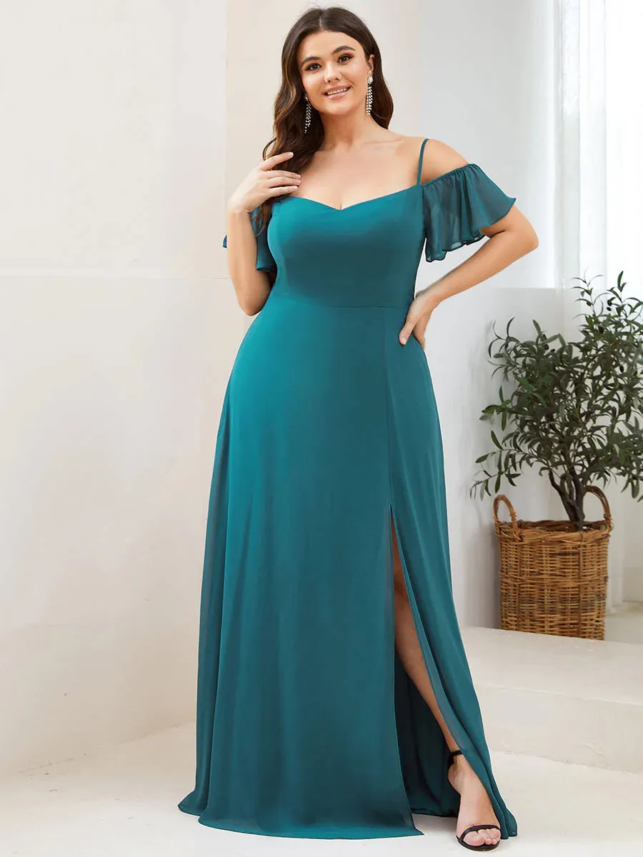 Off-Shoulder Ruffle Sleeve Plus Size Evening Dress