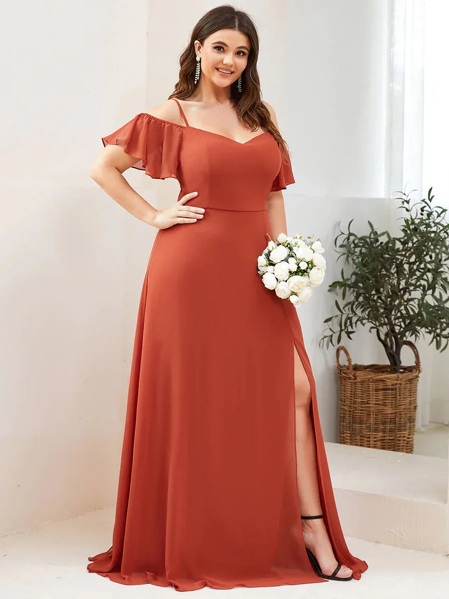 Off-Shoulder Ruffle Sleeve Plus Size Evening Dress