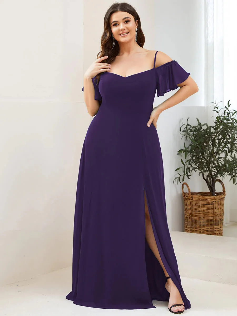 Off-Shoulder Ruffle Sleeve Plus Size Evening Dress