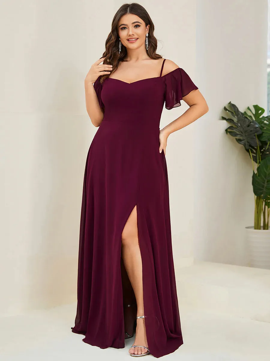 Off-Shoulder Ruffle Sleeve Plus Size Evening Dress