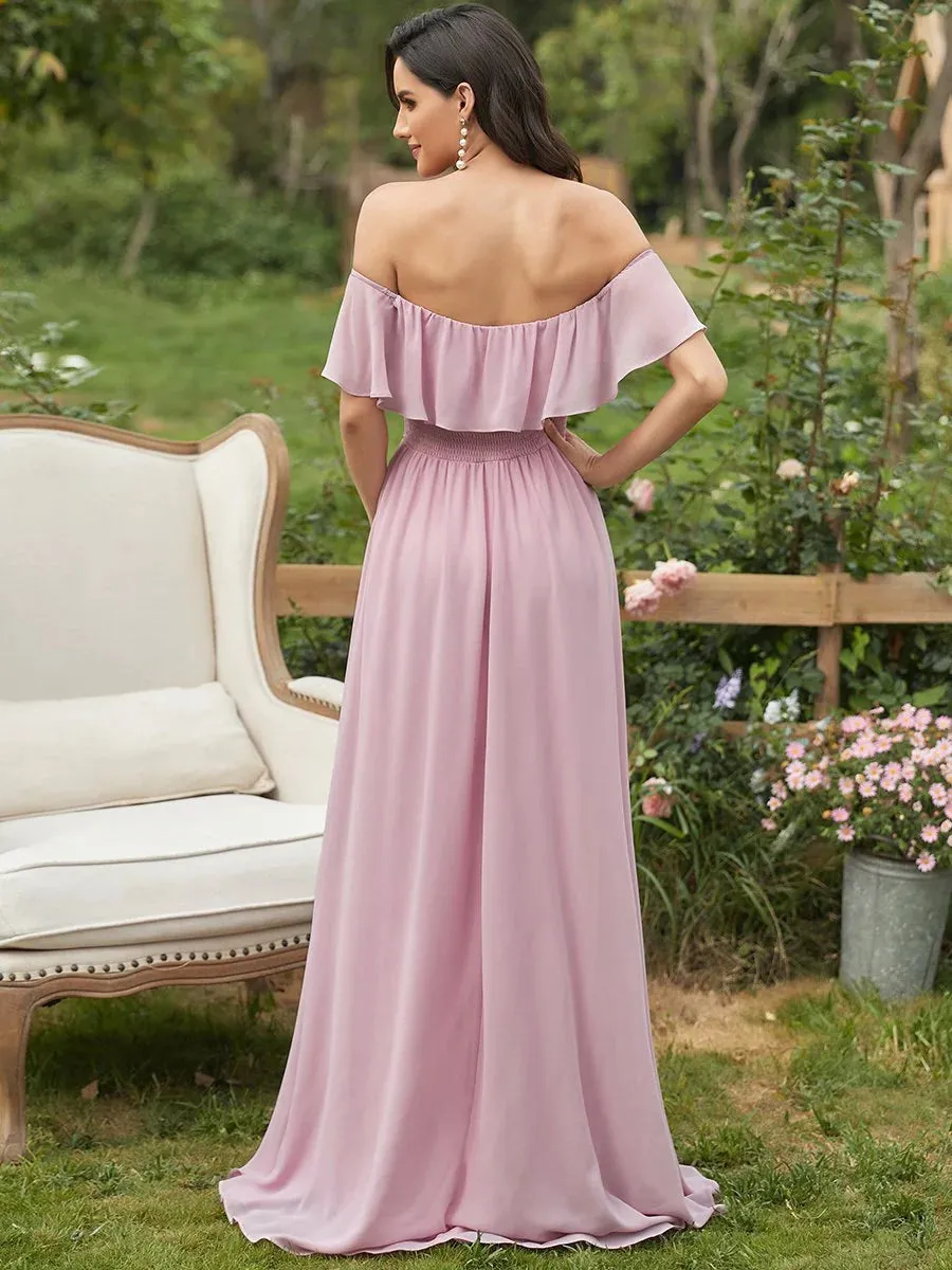 Off the Shoulder High Split Bridesmaid Dress