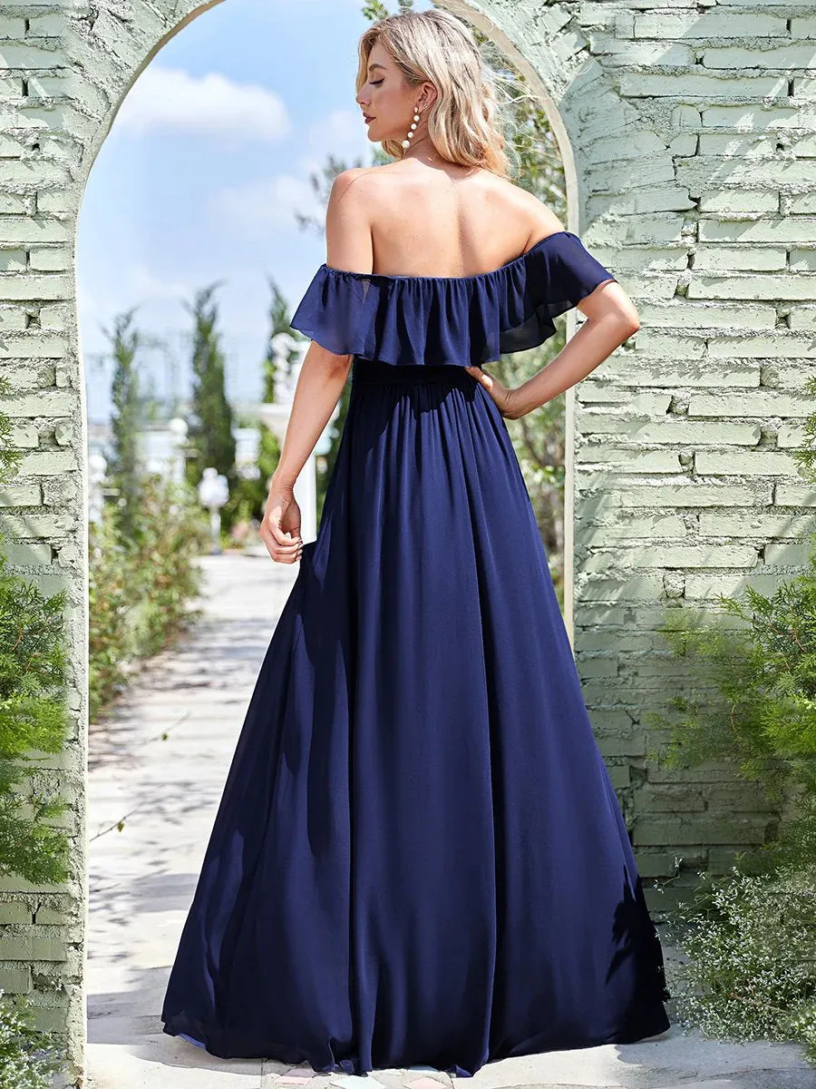 Off the Shoulder High Split Bridesmaid Dress