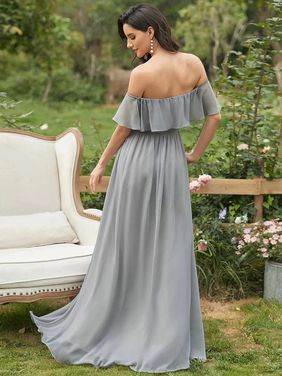 Off the Shoulder High Split Bridesmaid Dress