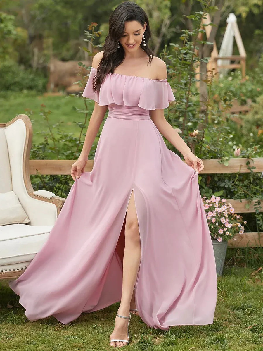 Off the Shoulder High Split Bridesmaid Dress