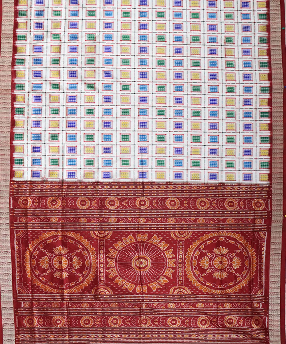 Offwhite maroon silk handloom sambalpuri saree