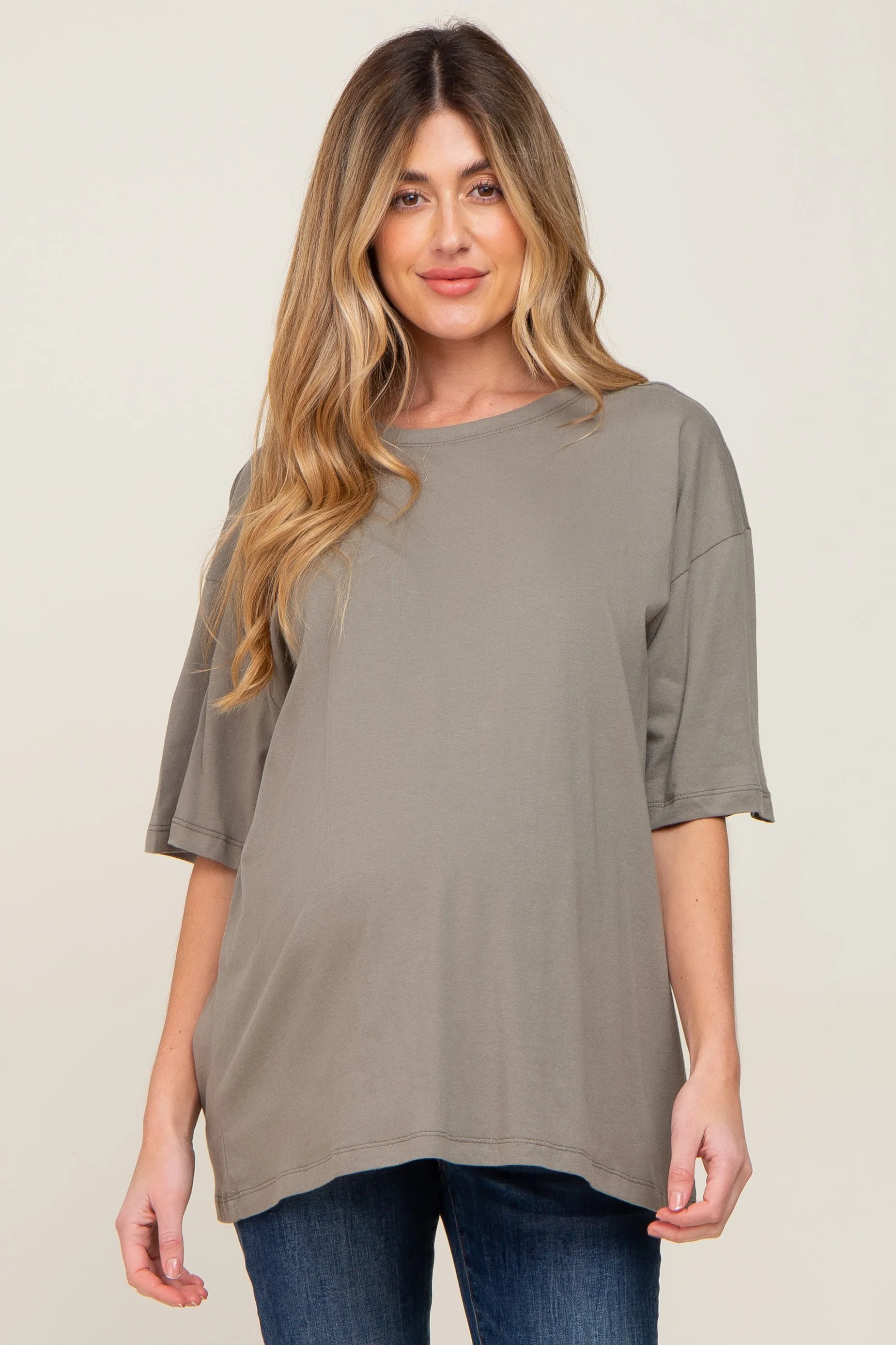 Olive Basic Oversized Maternity Tee