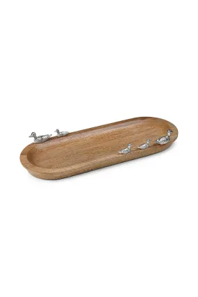 Oval Mango Wood Tray With Duck