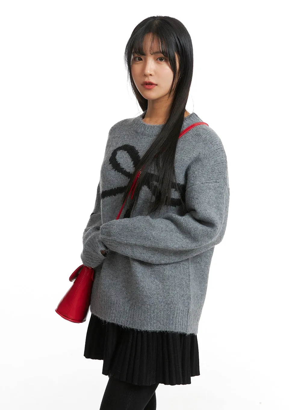 Oversized Black Bow Sweater OJ405