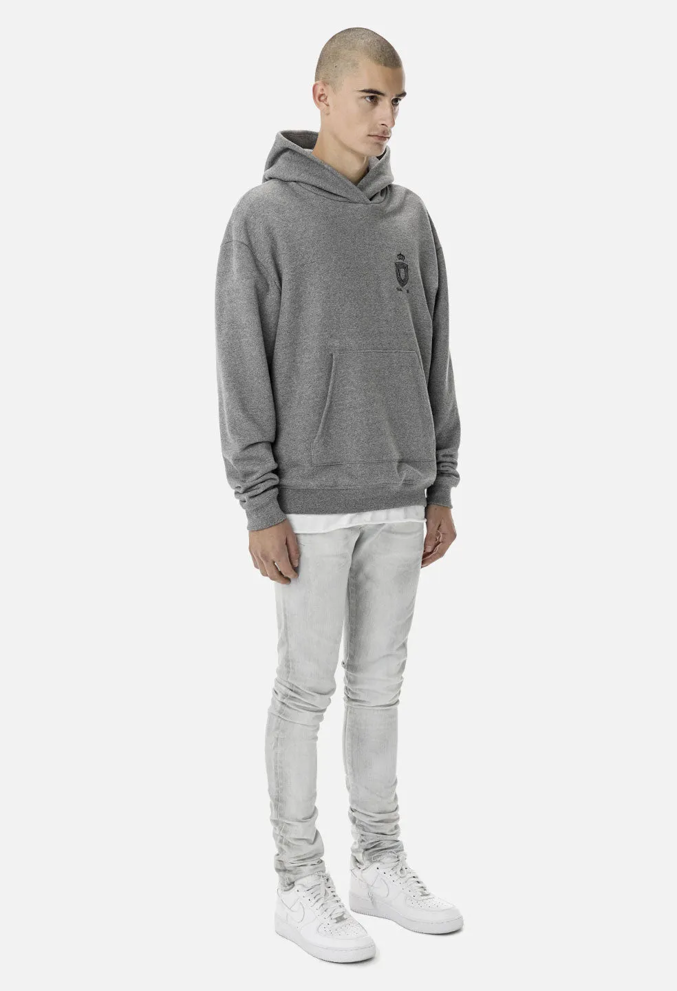 Oversized Cropped Hoodie / Dark Grey Crest