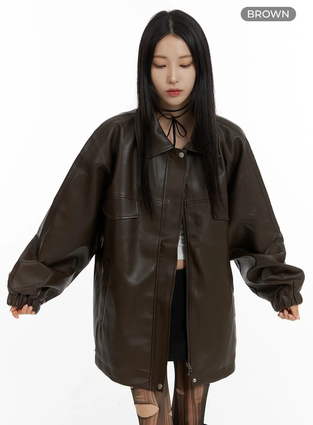 Oversized Faux Leather Jacket CF428