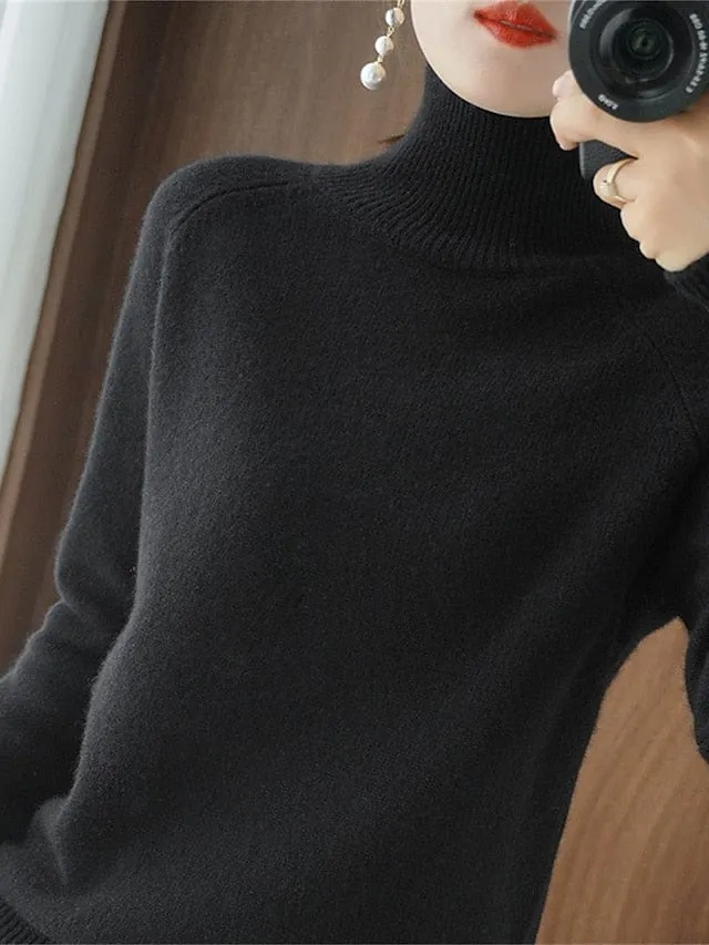 Oversized Turtleneck Wool Sweater for Women - Black, White, Pink - S M L