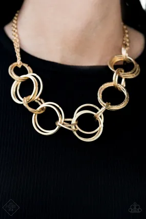 Paparazzi Jump Into The Ring Gold Necklace Set