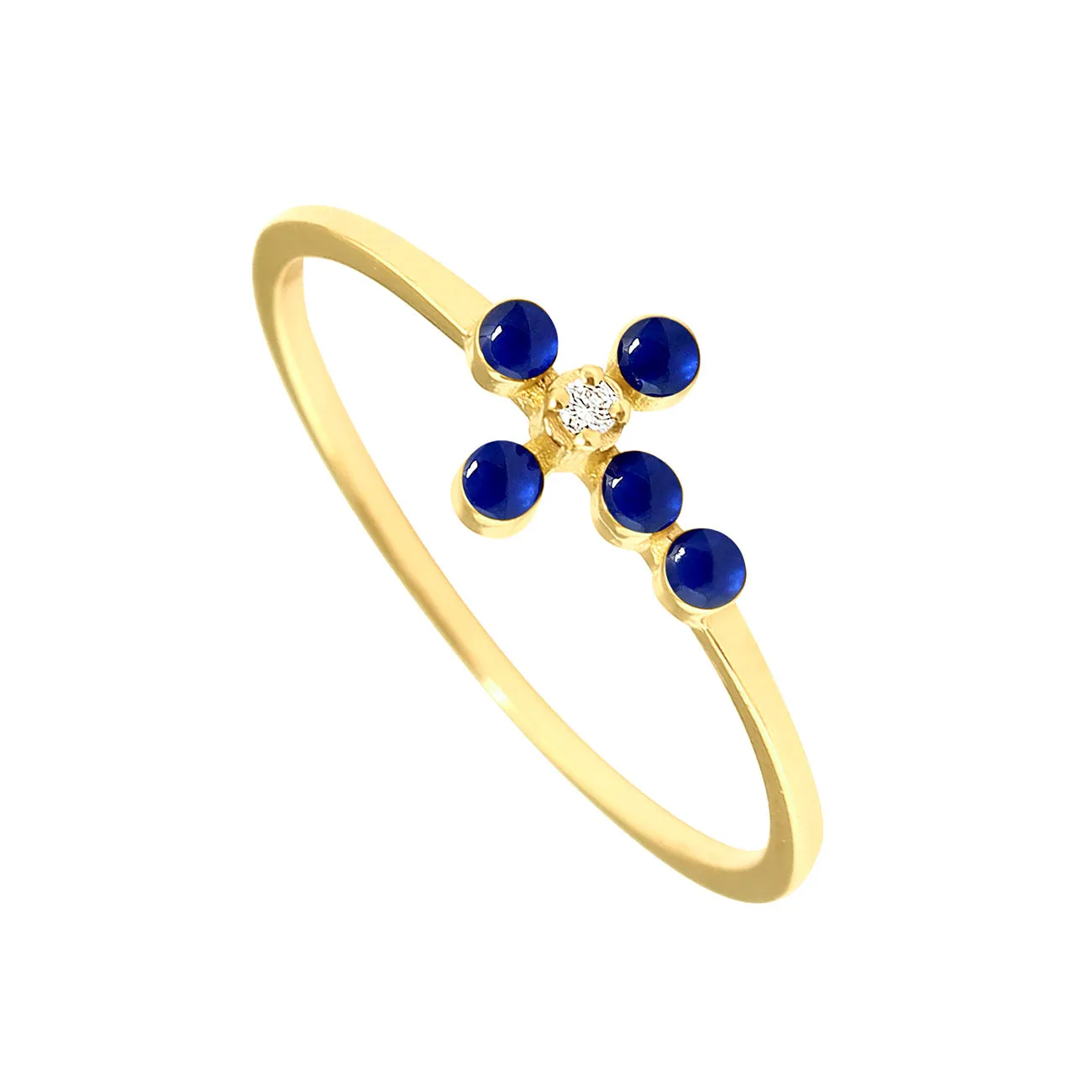 Pearled Cross Diamond Lapis Ring, Yellow Gold, Size 6.25