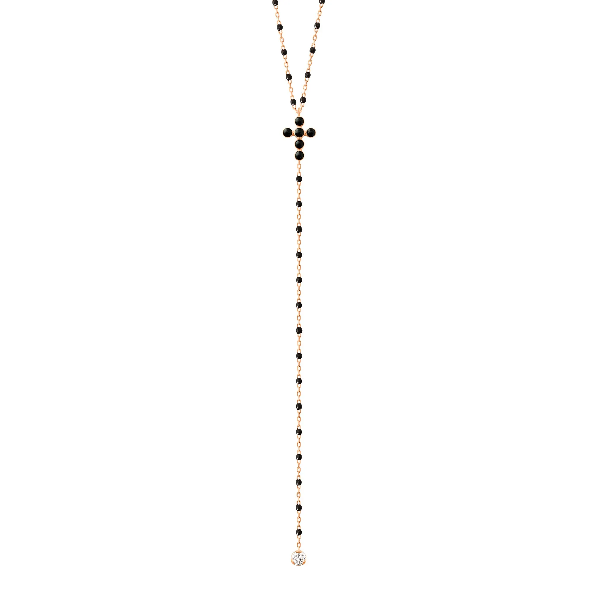 Pearled Cross Diamond Rosary, Black, Rose Gold