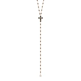 Pearled Cross Diamond Rosary, Black, Rose Gold