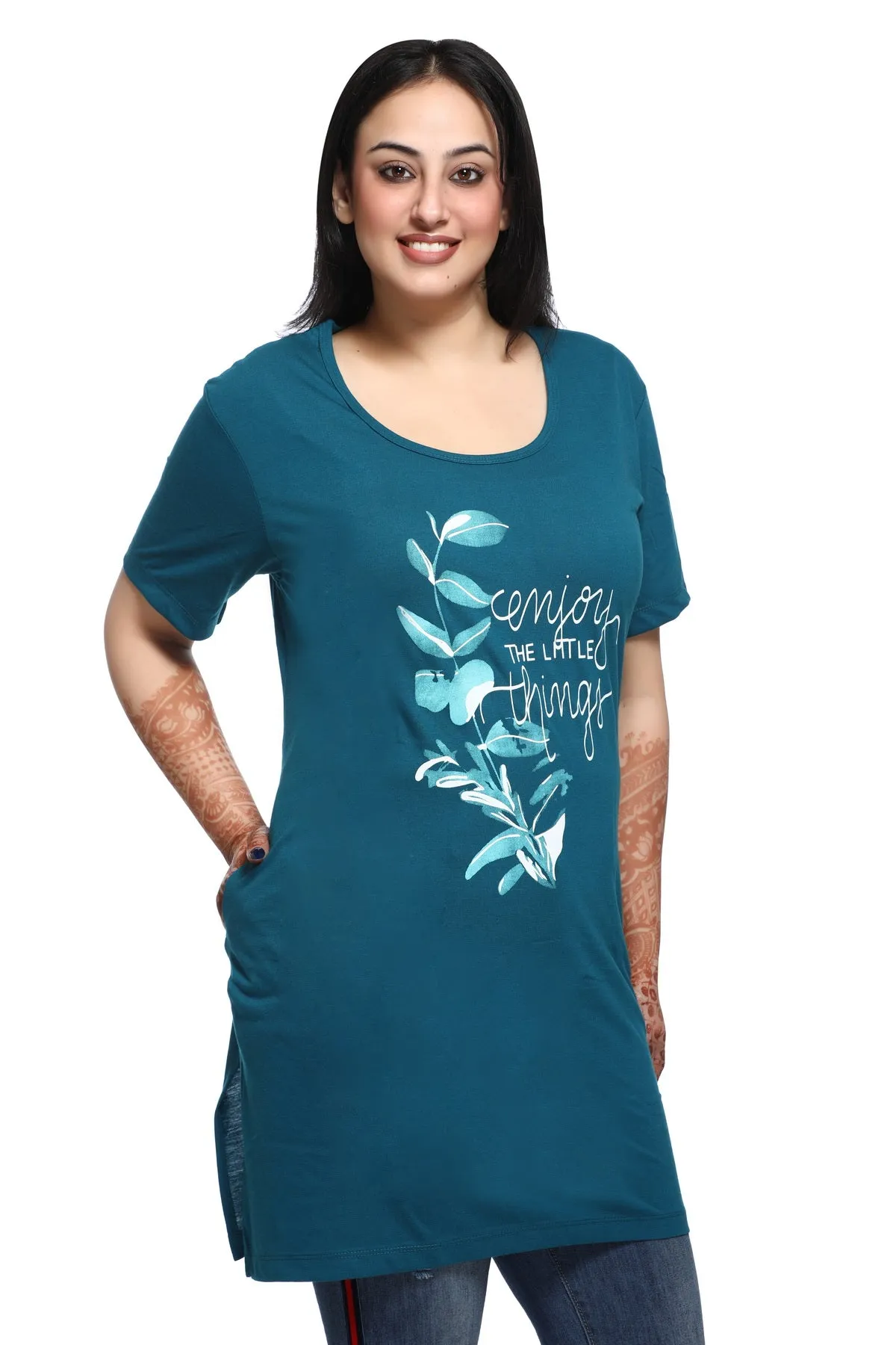 Plus Size Long T-shirts For Women - Half Sleeve - Pack of 2 (Teal Blue & Blush Pink)