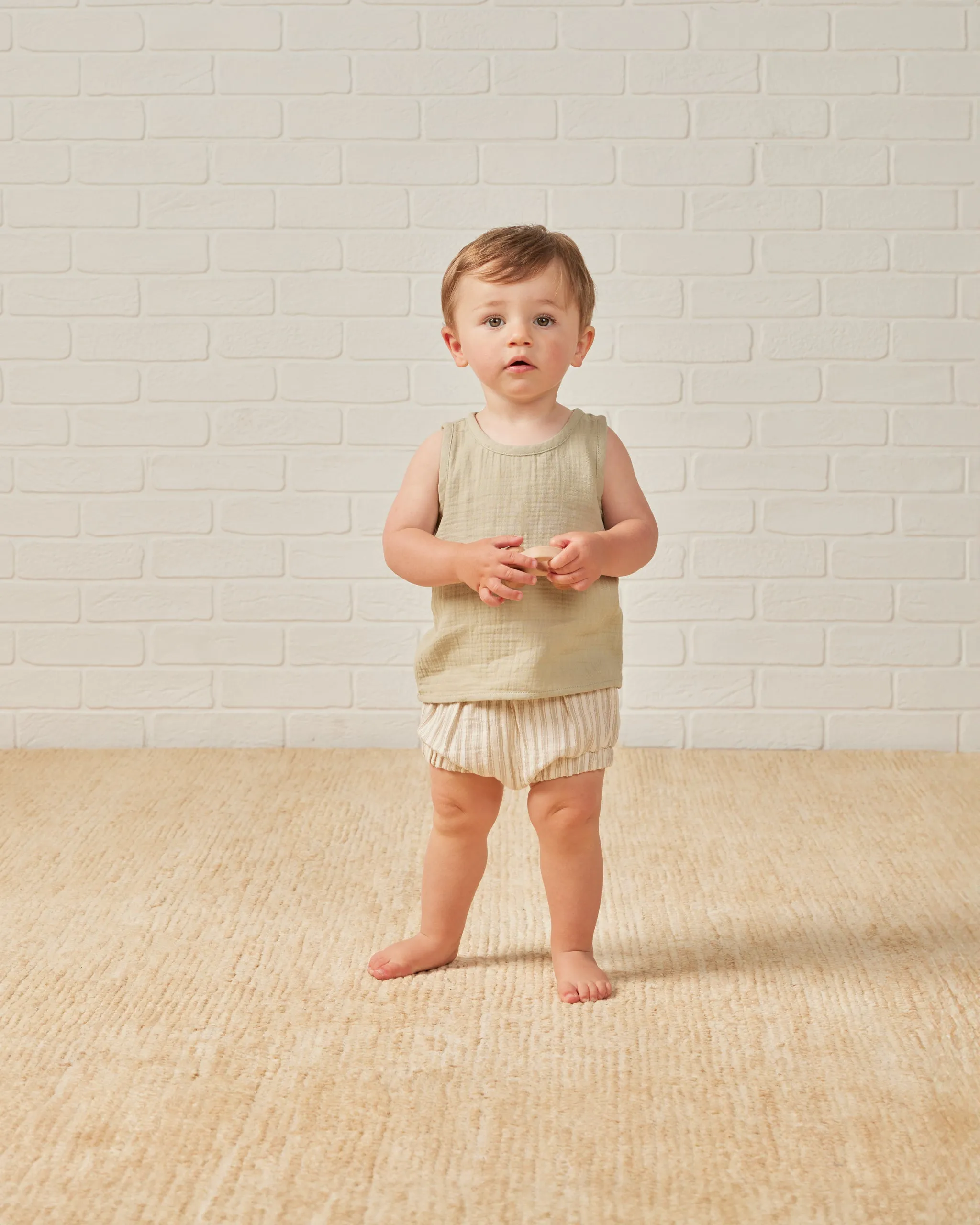 Quincy Mae Woven Tank   Short Set - Sage Stripe