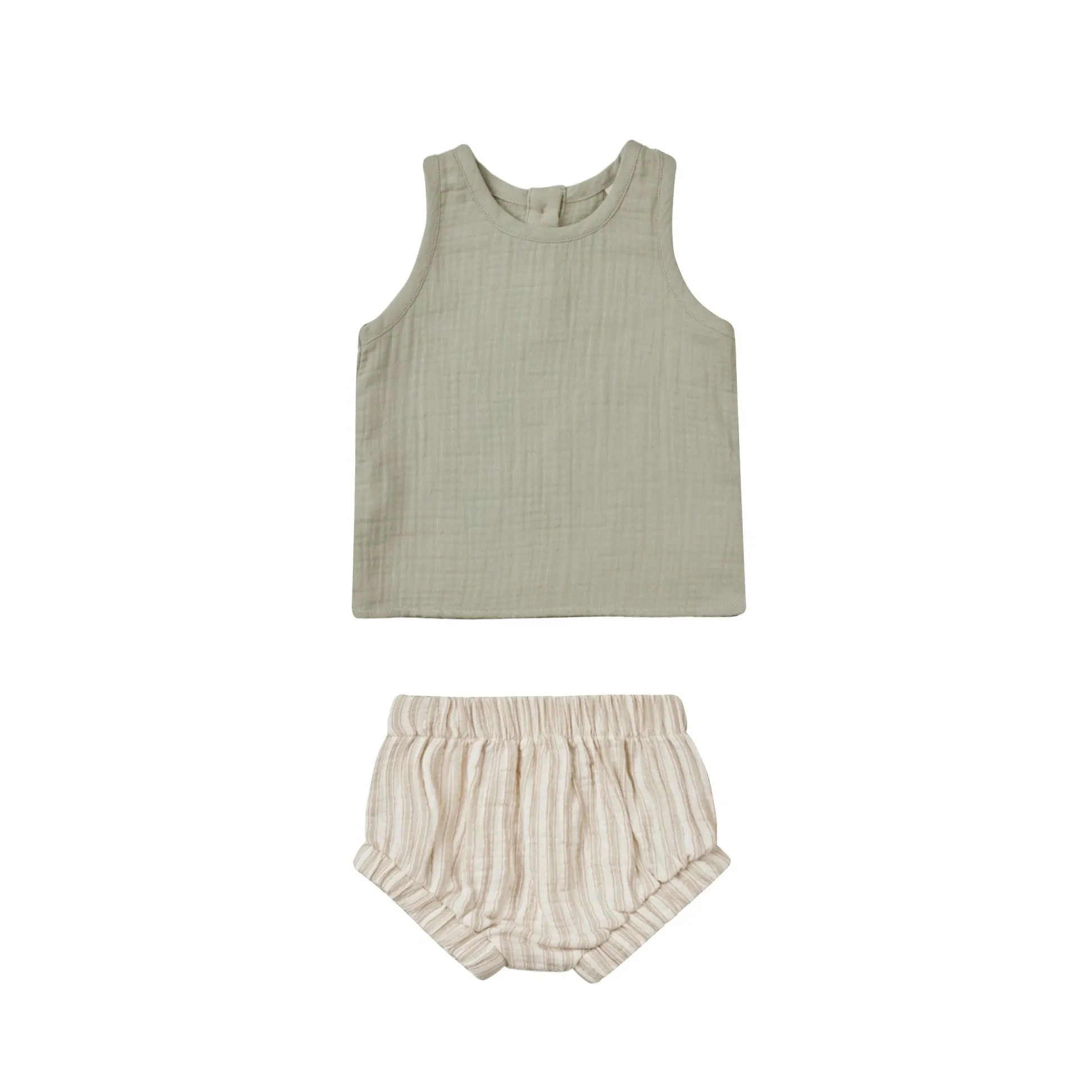 Quincy Mae Woven Tank   Short Set - Sage Stripe