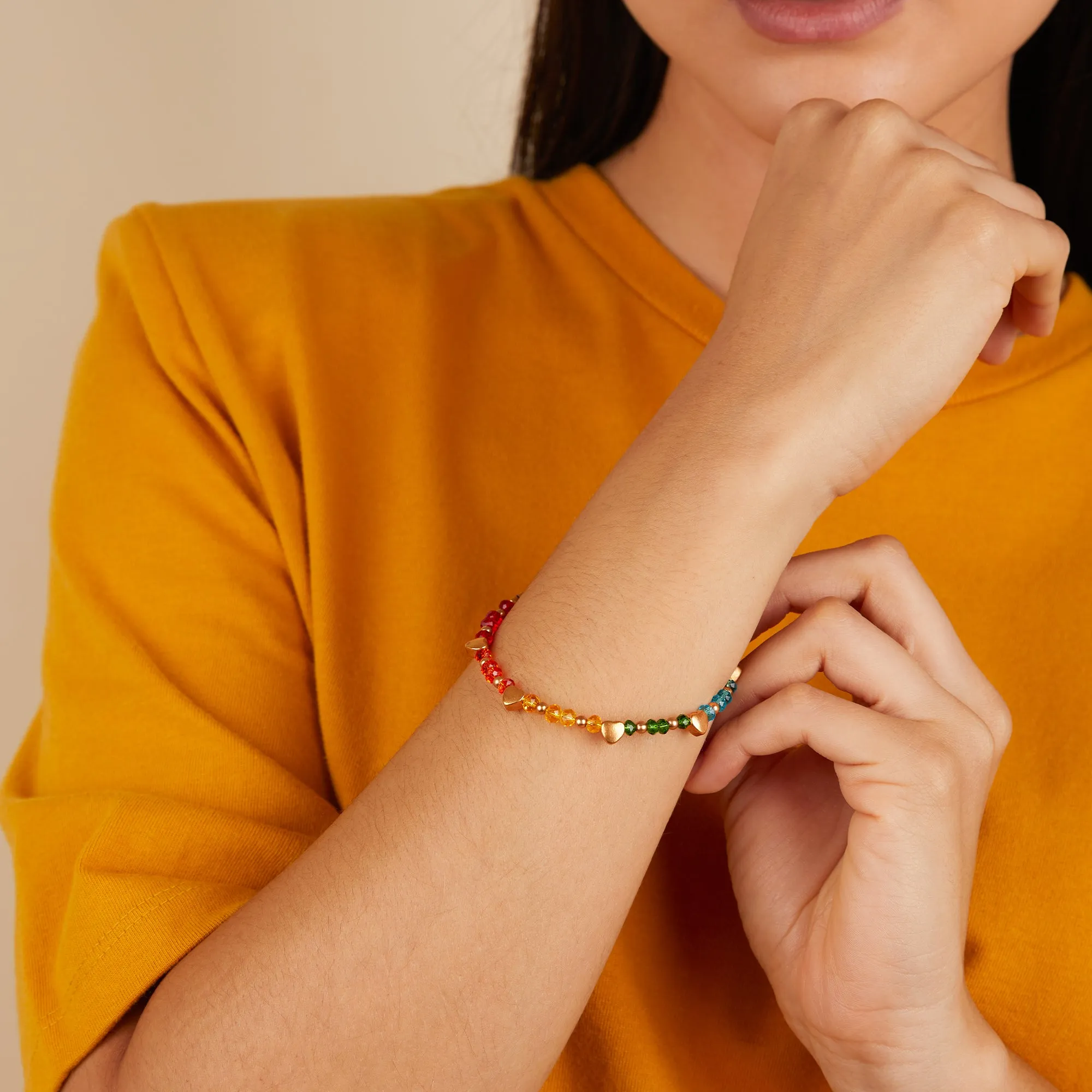 Rainbow Heart Beaded Bangle