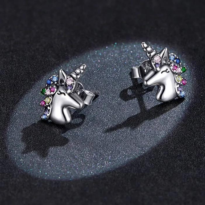 Rainbow Unicorn Sterling Silver Earrings