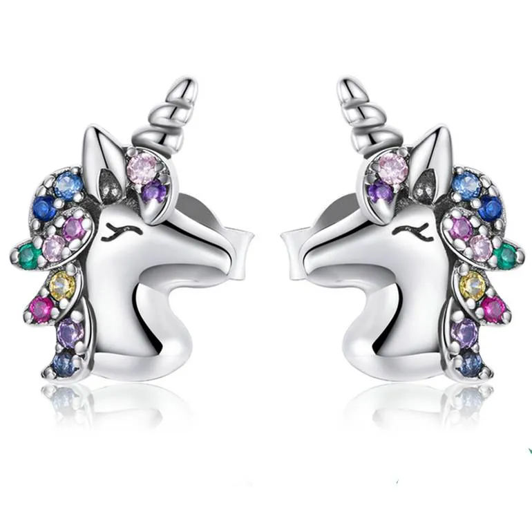 Rainbow Unicorn Sterling Silver Earrings