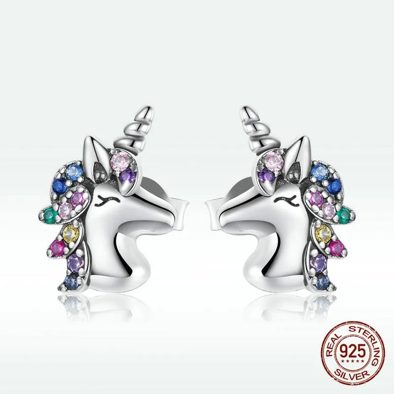 Rainbow Unicorn Sterling Silver Earrings