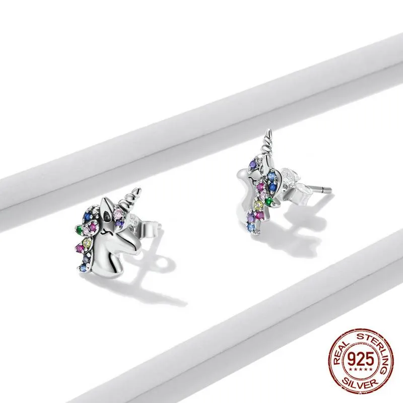 Rainbow Unicorn Sterling Silver Earrings