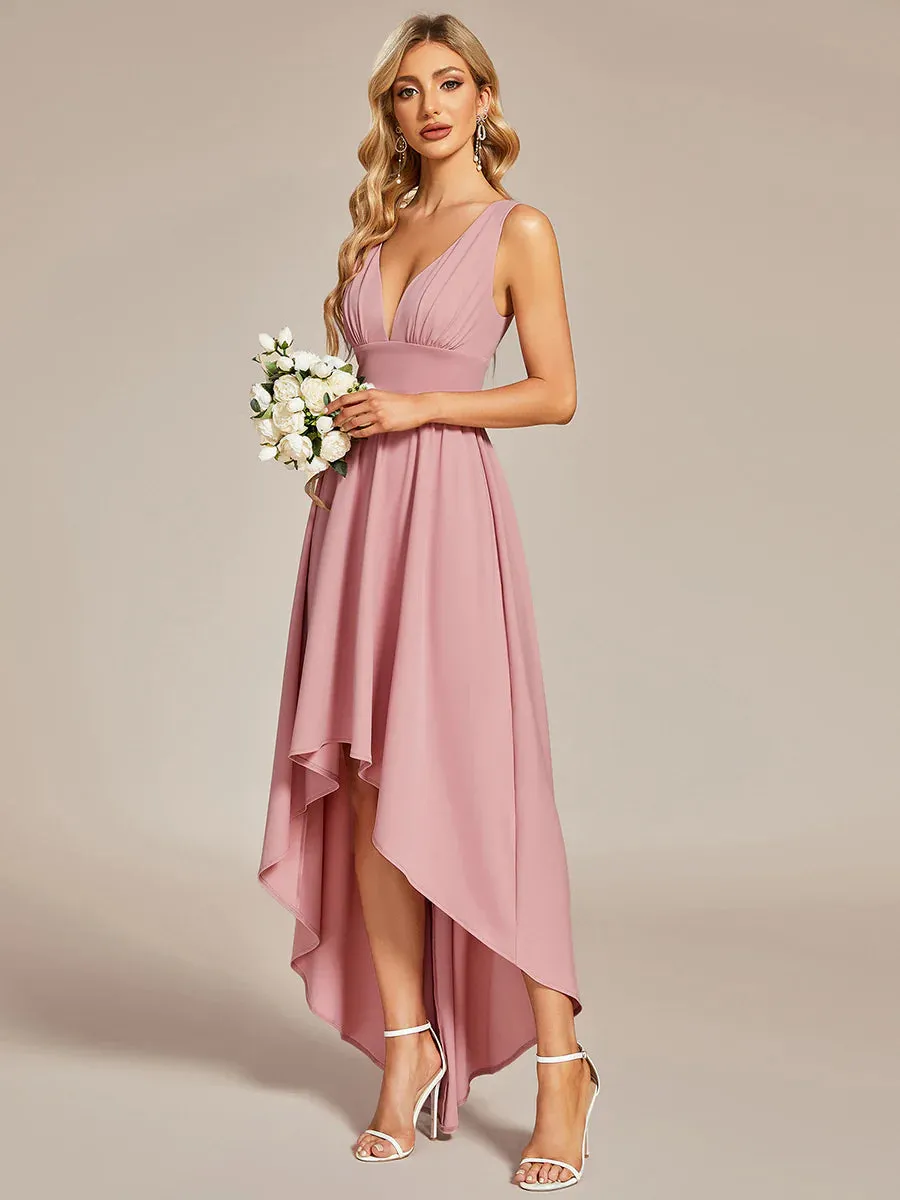 Ruffle V-Neck High-Low Bridesmaid Dress