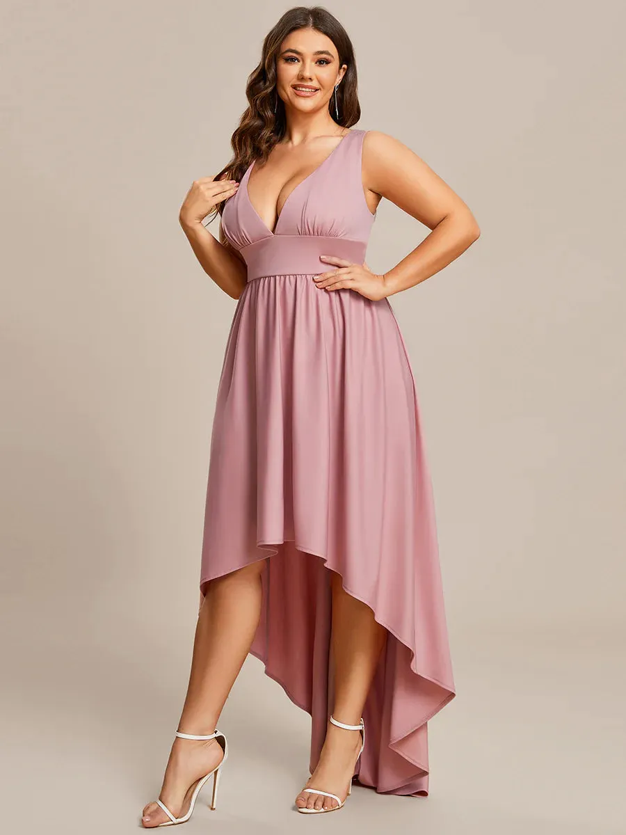 Ruffle V-Neck High-Low Bridesmaid Dress