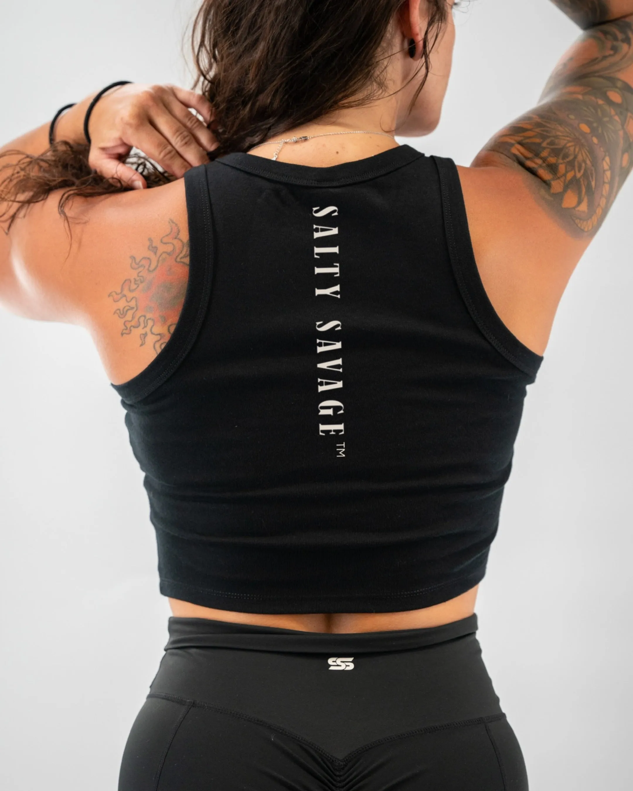 Salty Savage Ladies "Live Dead, Die Happy" High Neck Sleeveless Crop Tank