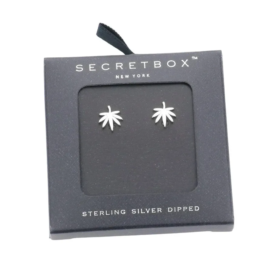 Secret Box Sterling Silver Dipped Hemp Leaf Stud Earrings