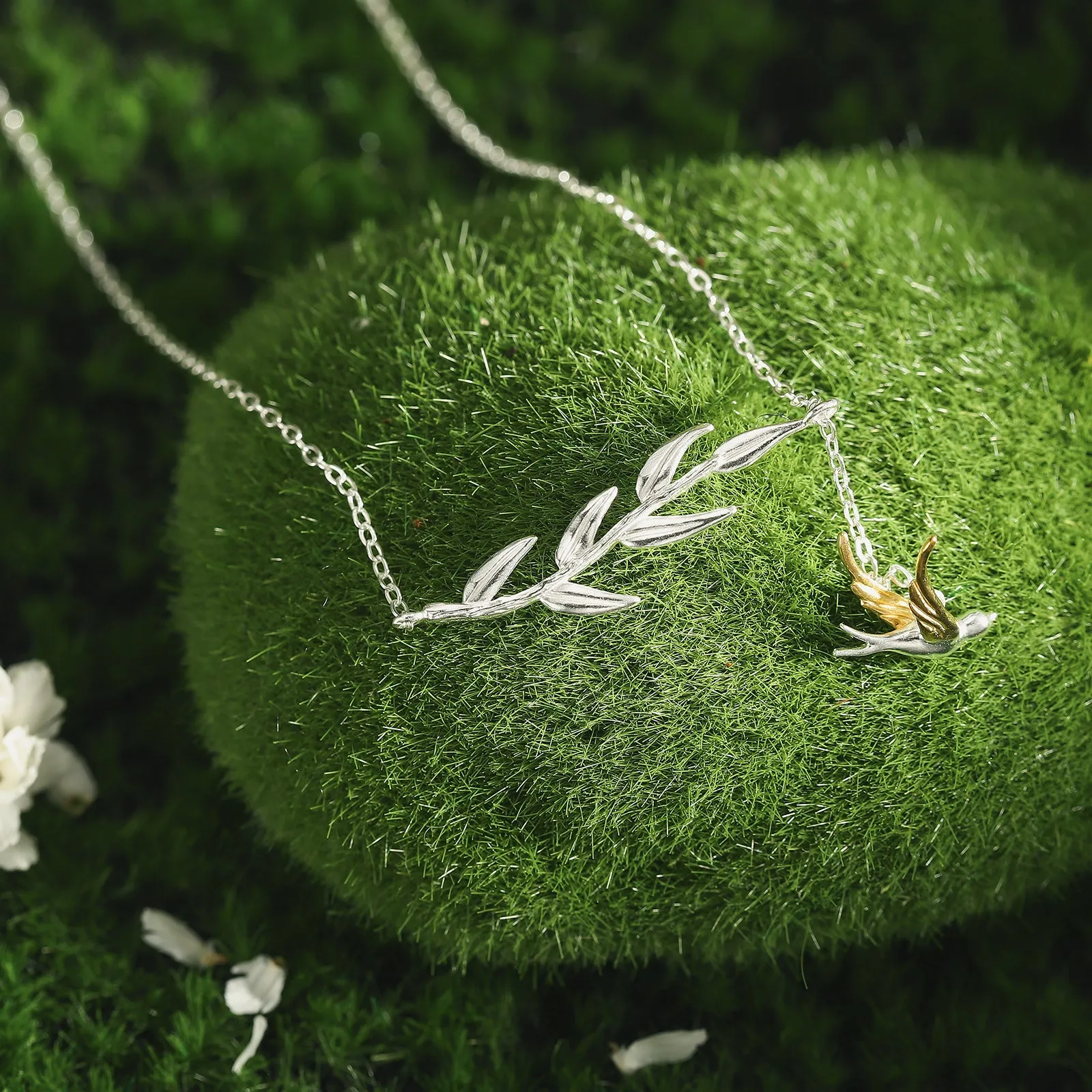 Silver Swallow & Willow Necklace