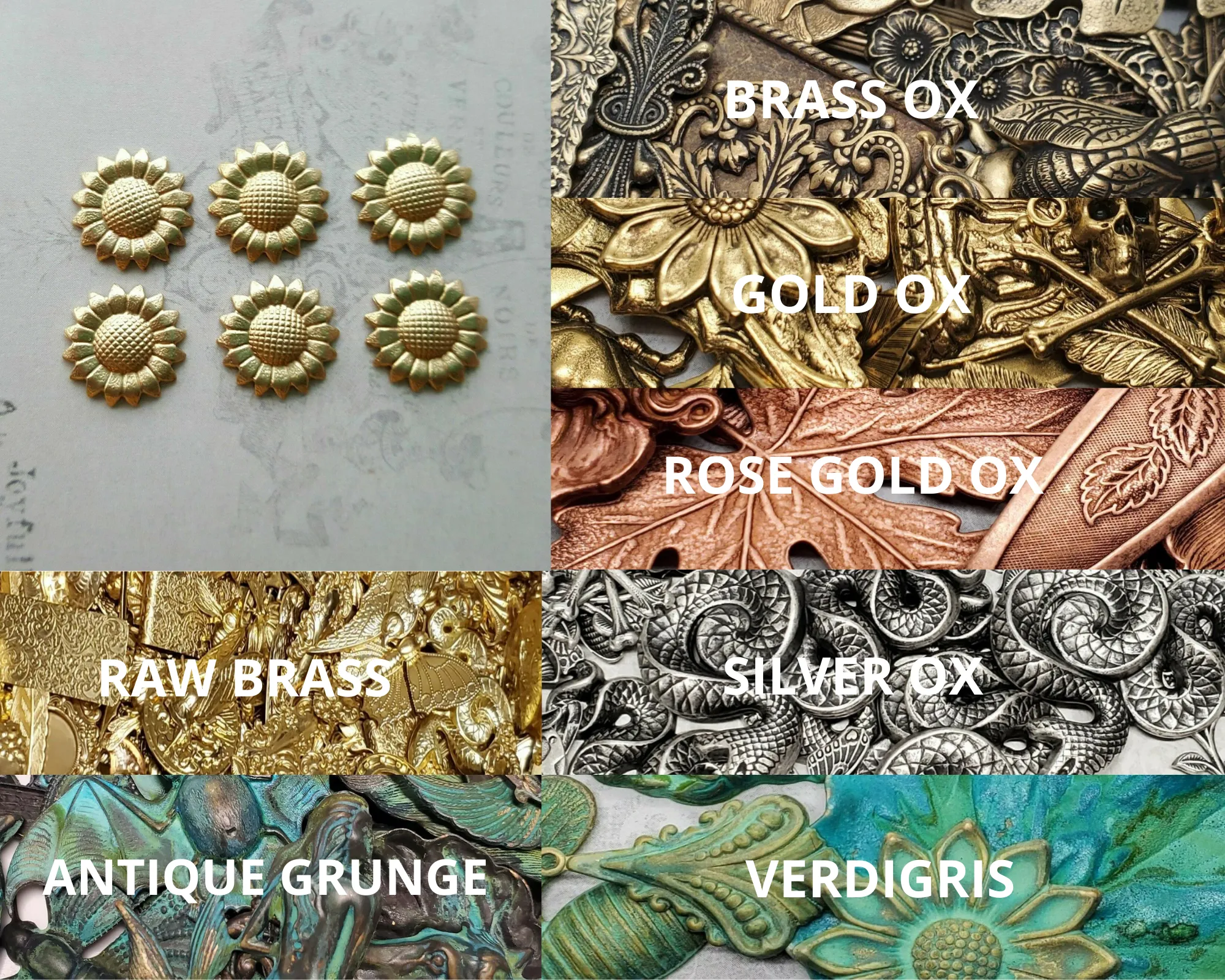 Small Brass Sunflower Stampings x 6 - 3248RAT.