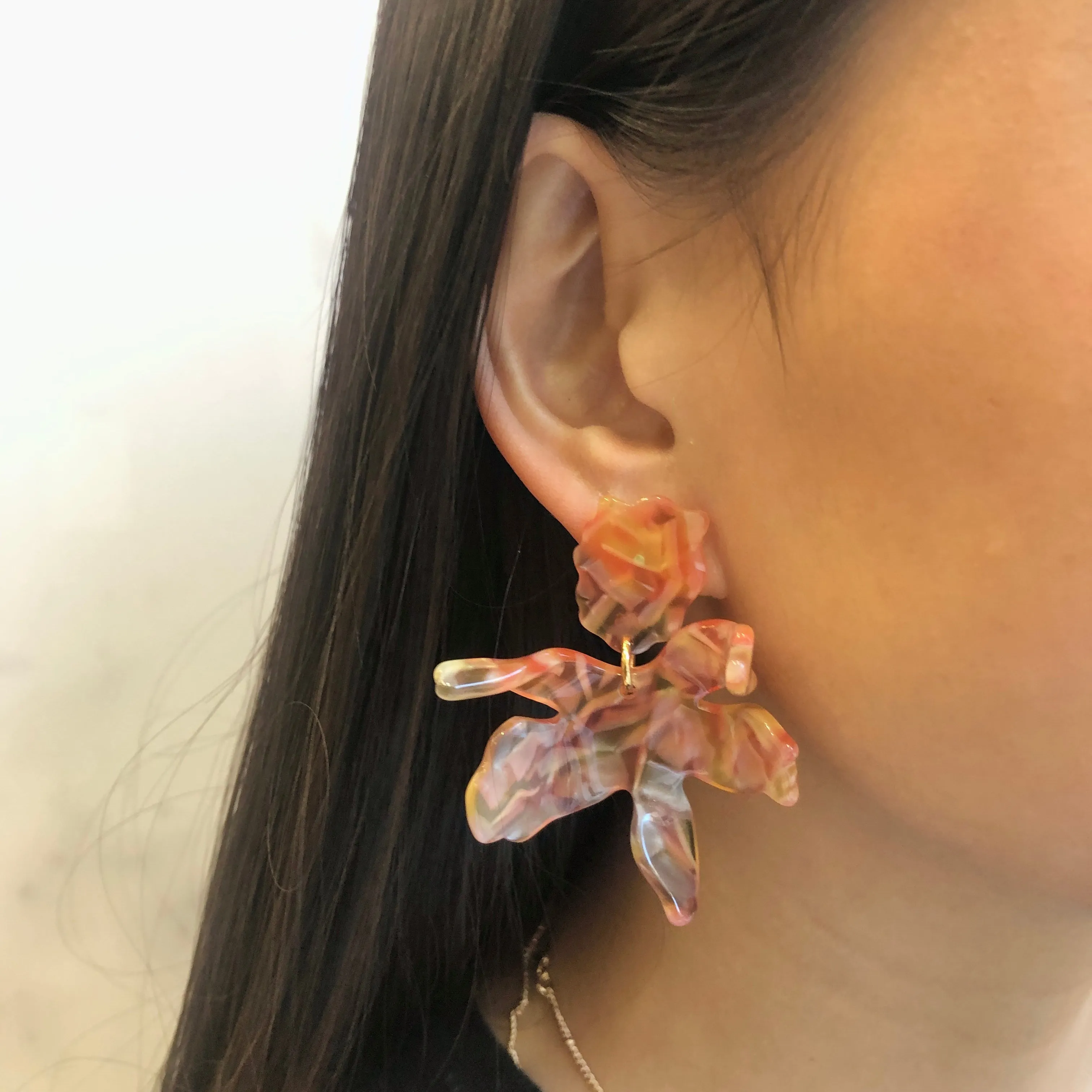 Small Lily Earrings, Peach