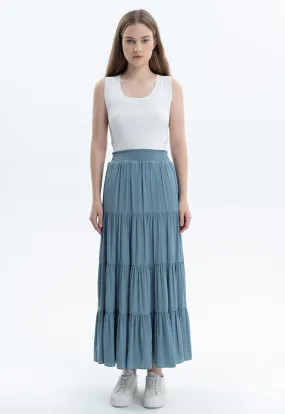 Smocked Waist Tiered Solid Skirt