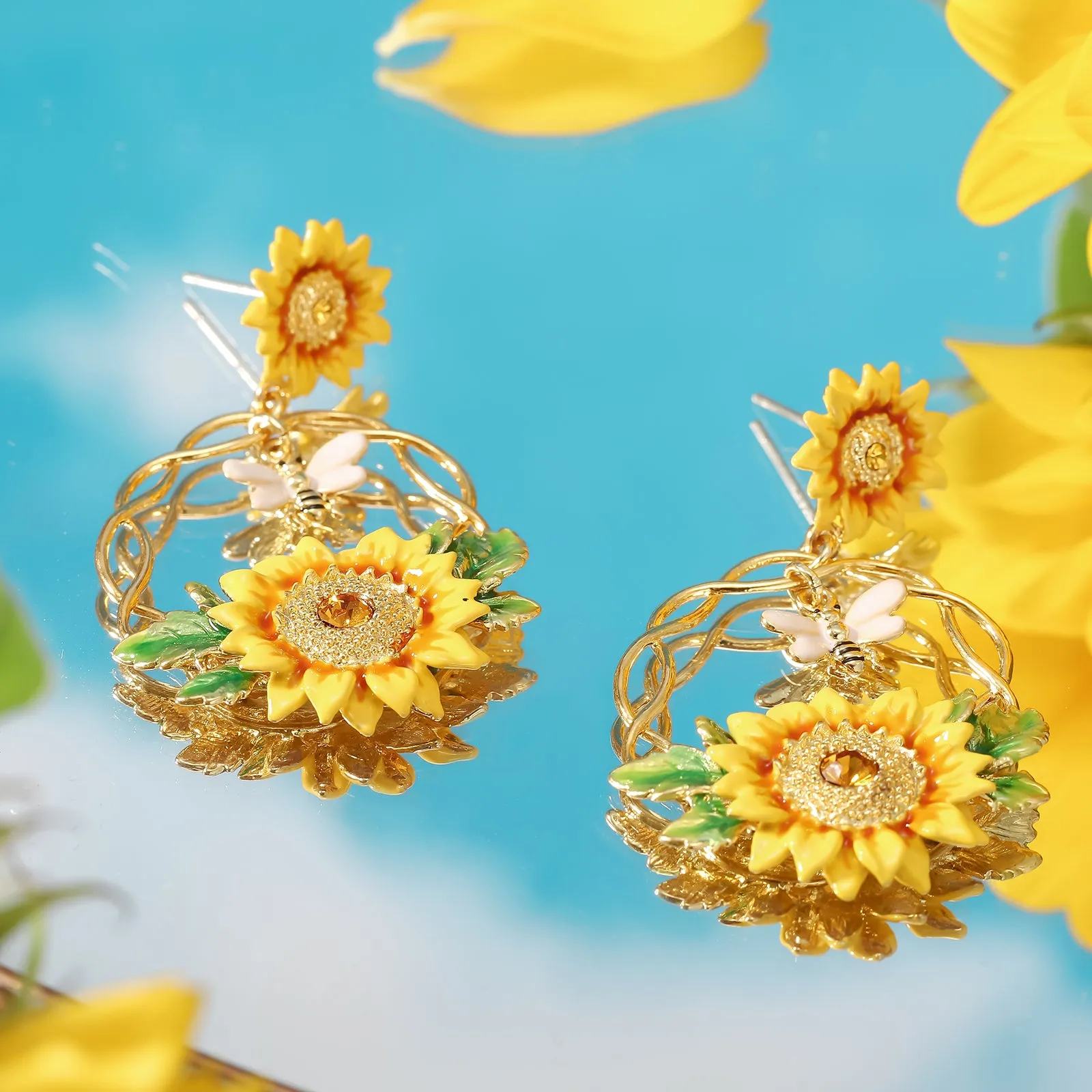 Sunflower & Bee Earrings