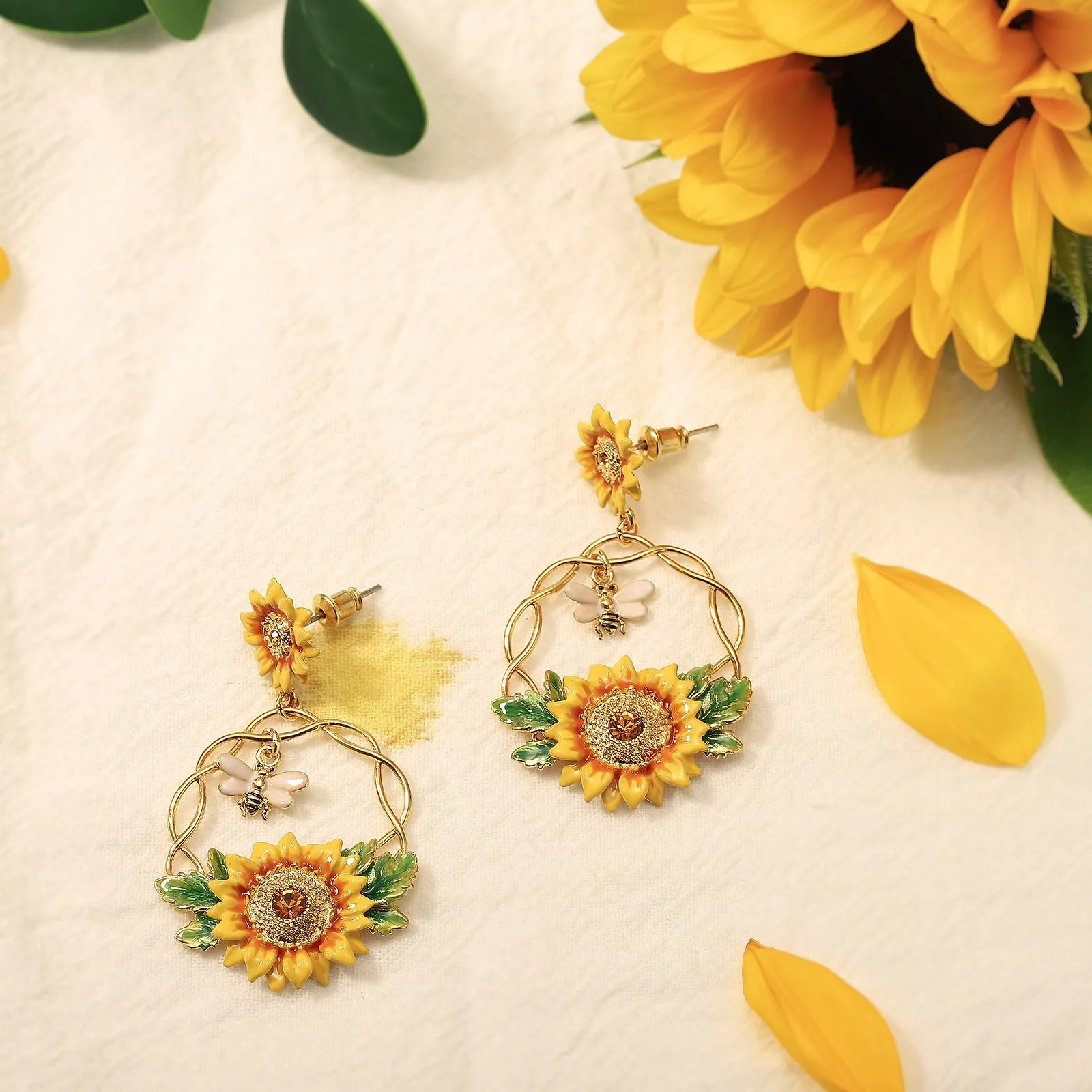 Sunflower & Bee Earrings