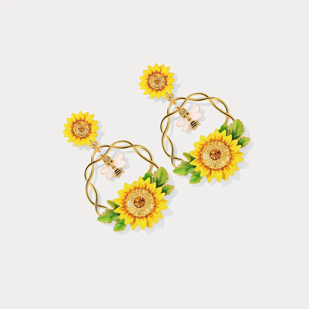 Sunflower & Bee Earrings