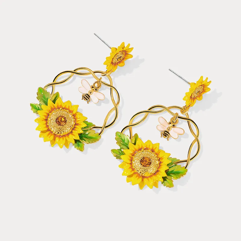 Sunflower & Bee Earrings