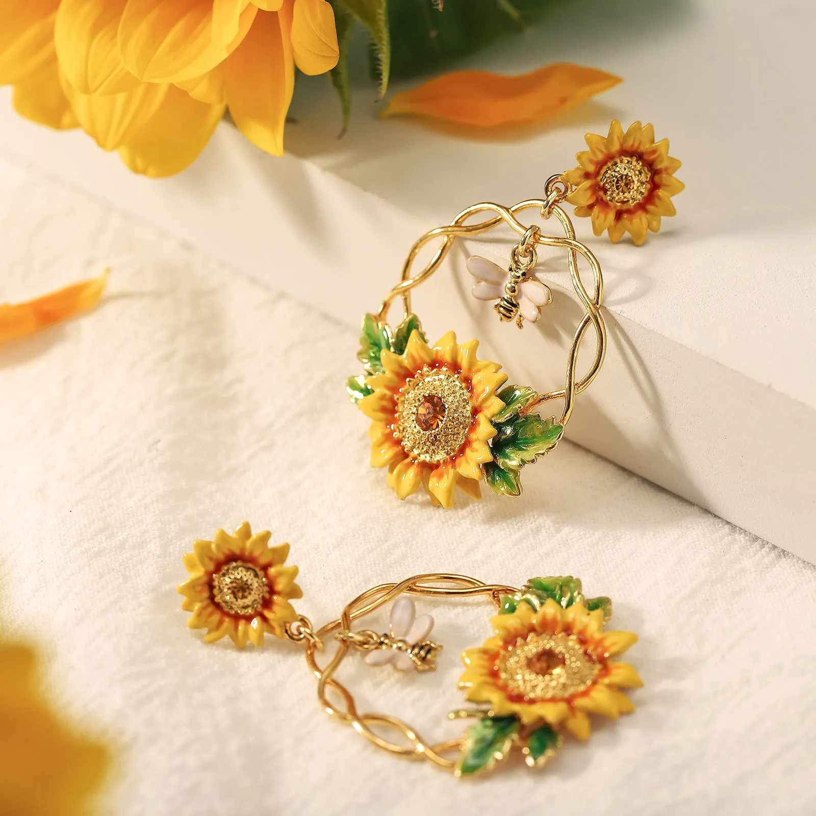 Sunflower & Bee Earrings